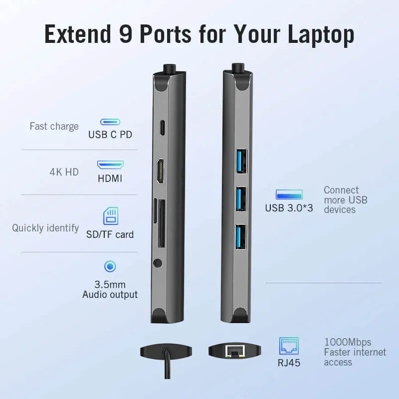 Vention USB-C MultiI-Functional 9-in-1 Docking Station Ports_Devices Technology Store Ltd